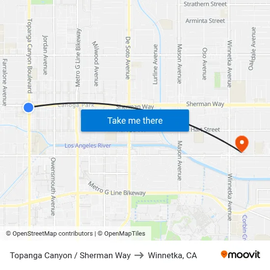Topanga Canyon / Sherman Way to Winnetka, CA map