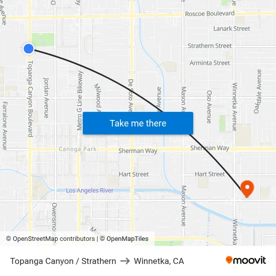 Topanga Canyon / Strathern to Winnetka, CA map