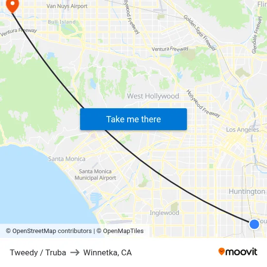 Tweedy / Truba to Winnetka, CA map