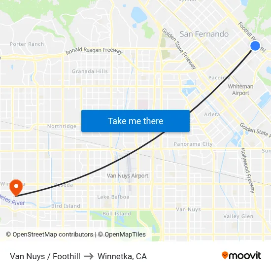 Van Nuys / Foothill to Winnetka, CA map