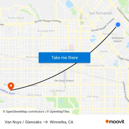 Van Nuys / Glenoaks to Winnetka, CA map