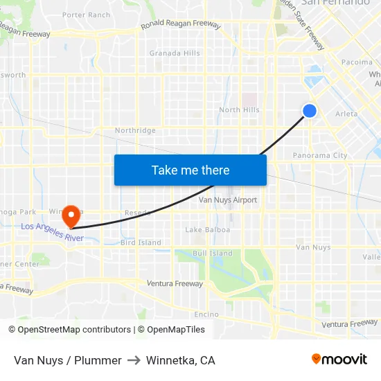 Van Nuys / Plummer to Winnetka, CA map