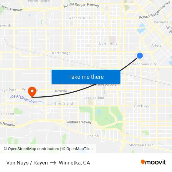 Van Nuys / Rayen to Winnetka, CA map