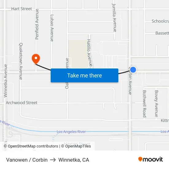 Vanowen / Corbin to Winnetka, CA map