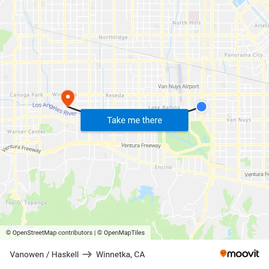 Vanowen / Haskell to Winnetka, CA map