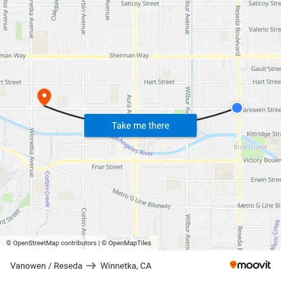 Vanowen / Reseda to Winnetka, CA map