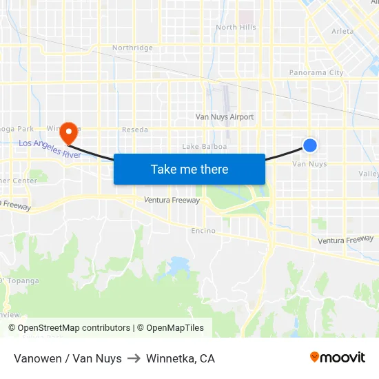 Vanowen / Van Nuys to Winnetka, CA map