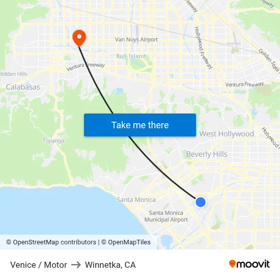 Venice / Motor to Winnetka, CA map