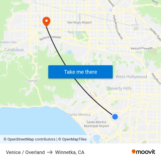 Venice / Overland to Winnetka, CA map
