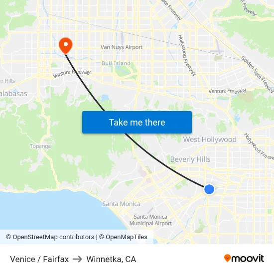 Venice / Fairfax to Winnetka, CA map
