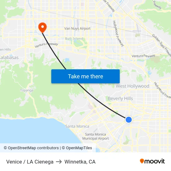 Venice / La Cienega to Winnetka, CA map