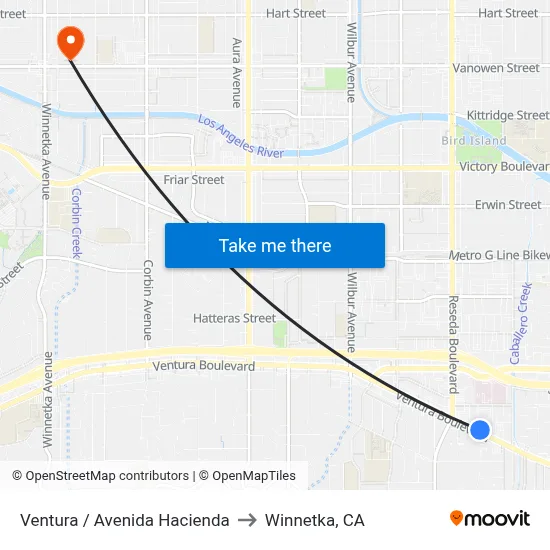 Ventura / Avenida Hacienda to Winnetka, CA map