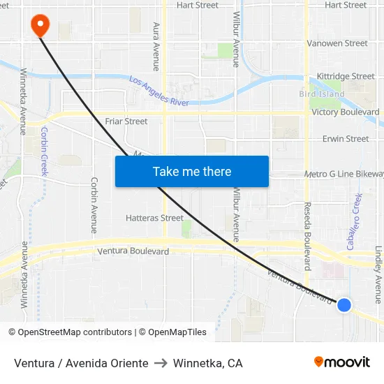 Ventura / Avenida Oriente to Winnetka, CA map