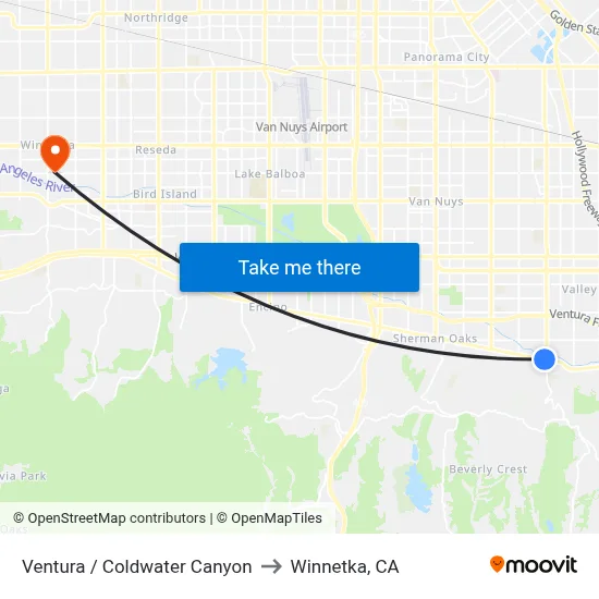 Ventura / Coldwater Canyon to Winnetka, CA map
