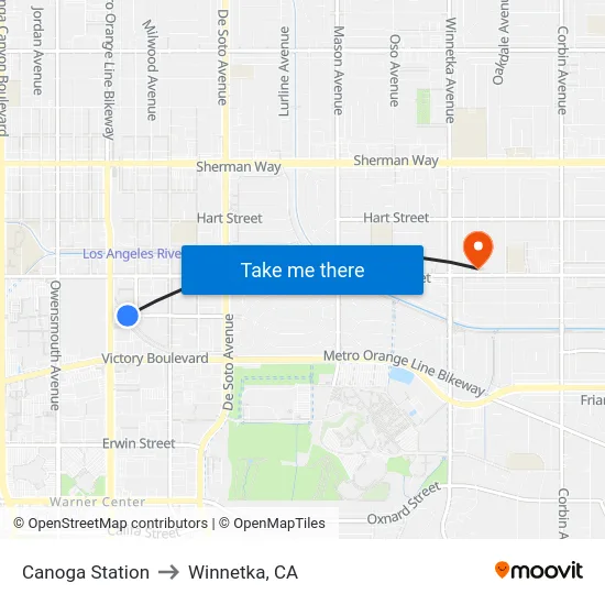Canoga Station to Winnetka, CA map