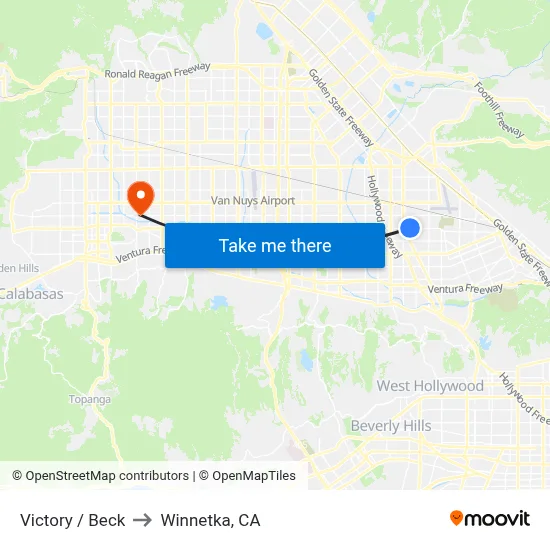 Victory / Beck to Winnetka, CA map