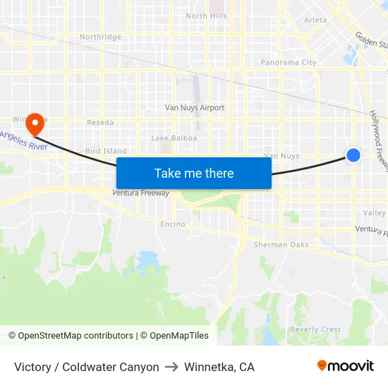 Victory / Coldwater Canyon to Winnetka, CA map