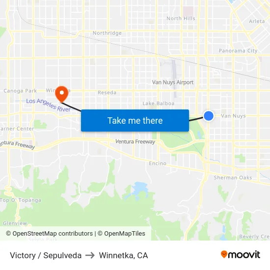 Victory / Sepulveda to Winnetka, CA map
