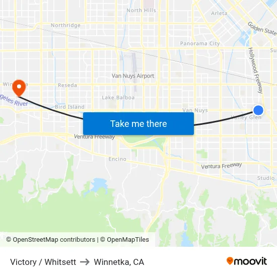 Victory / Whitsett to Winnetka, CA map