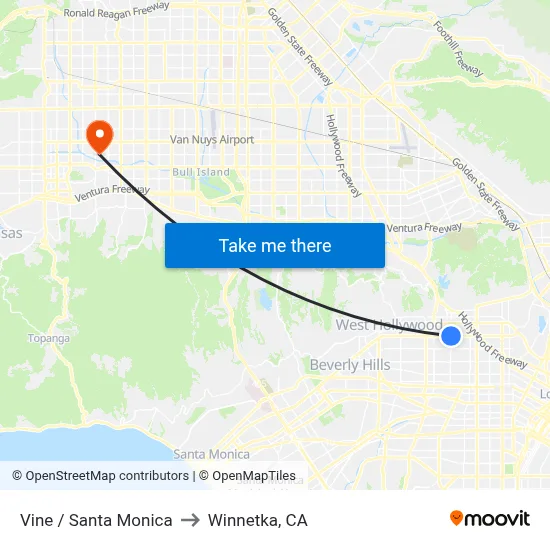 Vine / Santa Monica to Winnetka, CA map