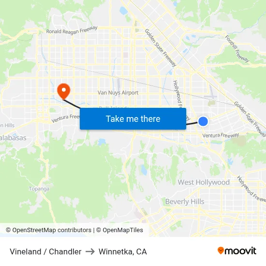 Vineland / Chandler to Winnetka, CA map