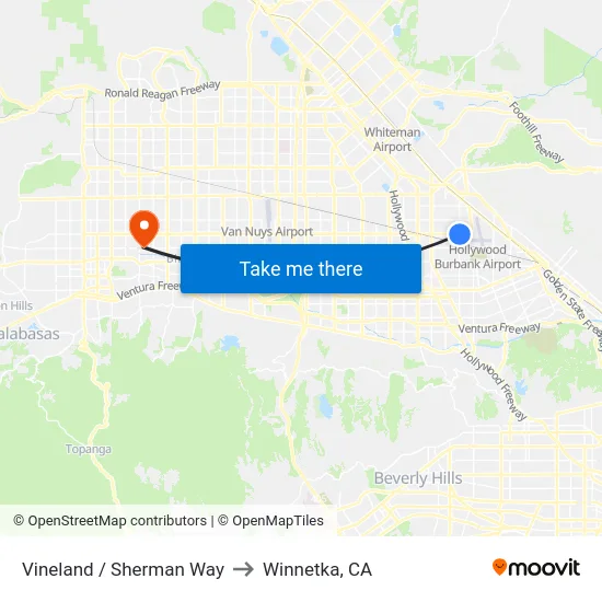 Vineland / Sherman Way to Winnetka, CA map