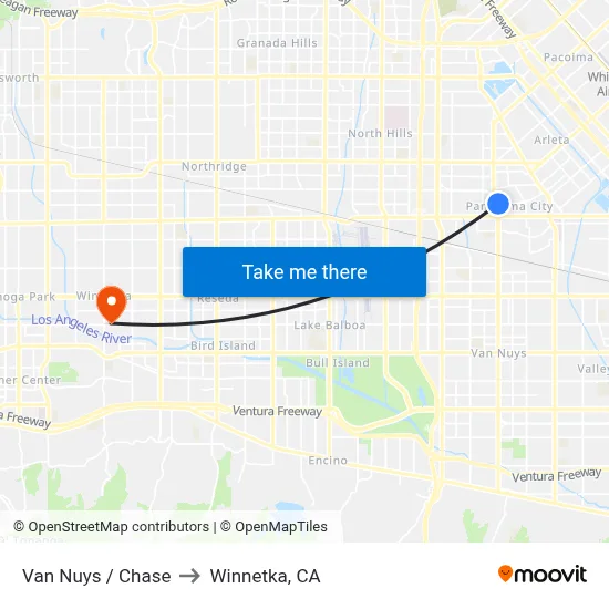 Van Nuys / Chase to Winnetka, CA map