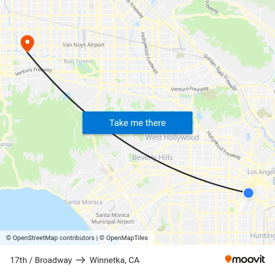 17th / Broadway to Winnetka, CA map