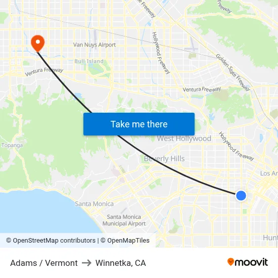 Adams / Vermont to Winnetka, CA map