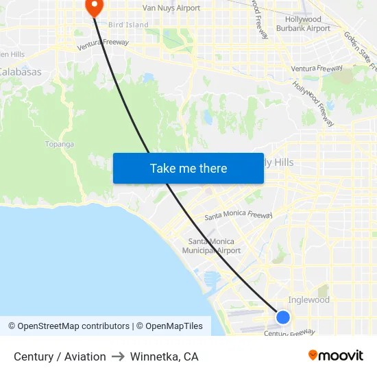 Century / Aviation to Winnetka, CA map