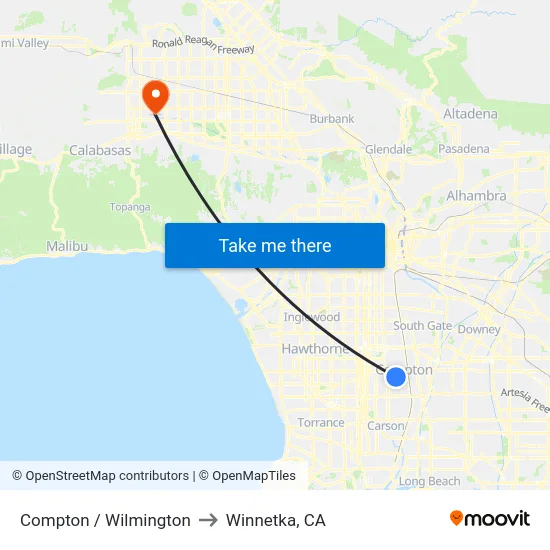 Compton / Wilmington to Winnetka, CA map