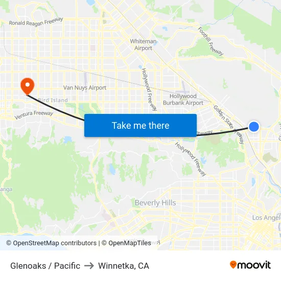 Glenoaks / Pacific to Winnetka, CA map