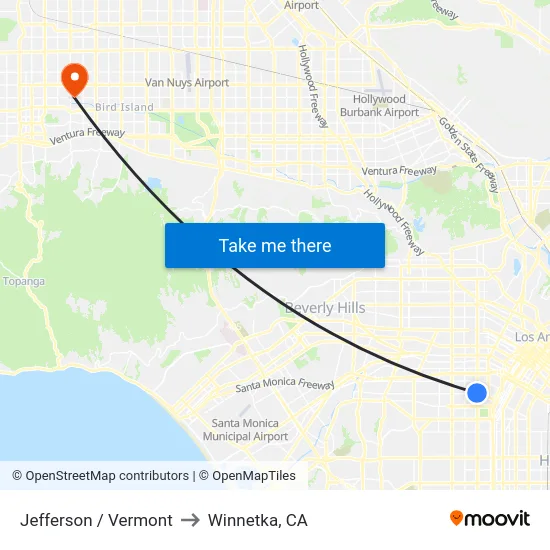 Jefferson / Vermont to Winnetka, CA map