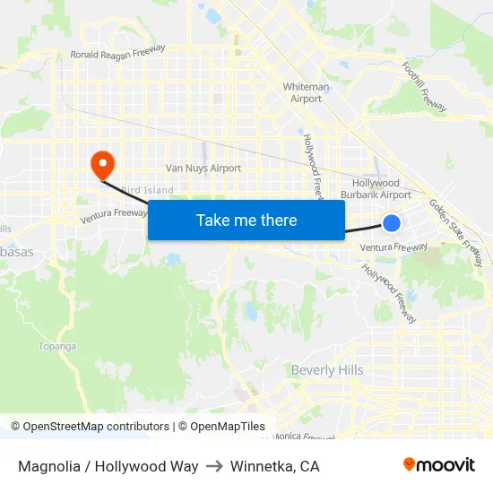 Magnolia / Hollywood Way to Winnetka, CA map