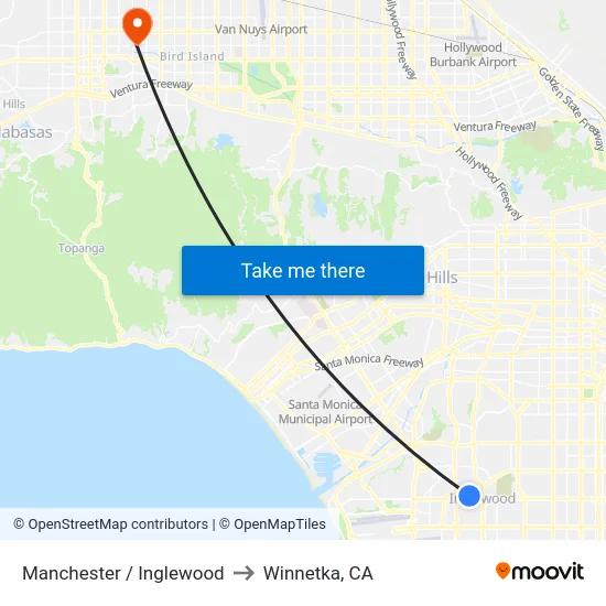 Manchester / Inglewood to Winnetka, CA map