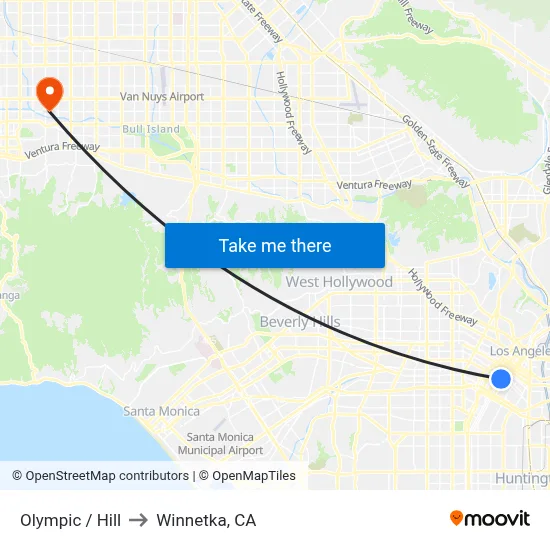 Olympic / Hill to Winnetka, CA map