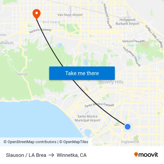Slauson / LA Brea to Winnetka, CA map