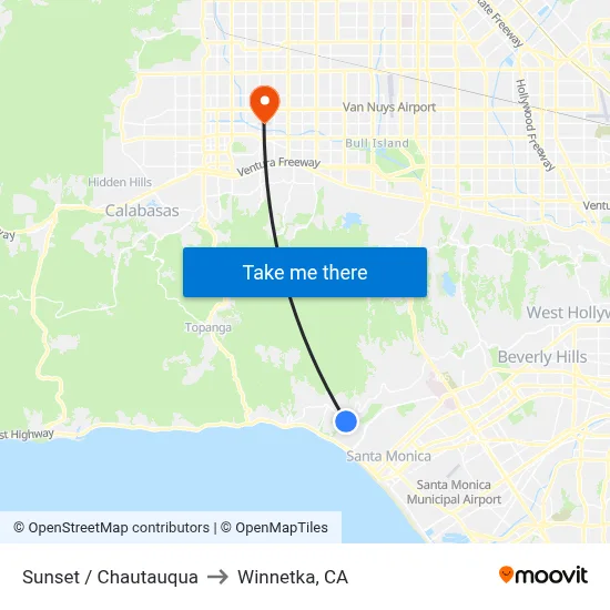 Sunset / Chautauqua to Winnetka, CA map