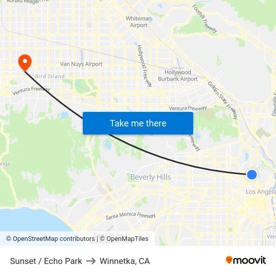 Sunset / Echo Park to Winnetka, CA map