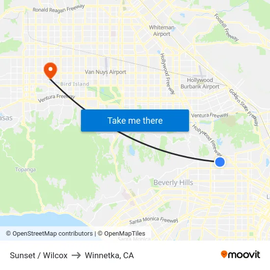 Sunset / Wilcox to Winnetka, CA map