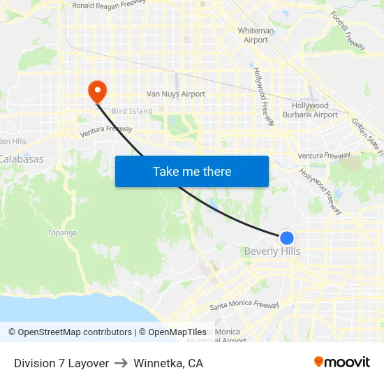 Division 7 Layover to Winnetka, CA map