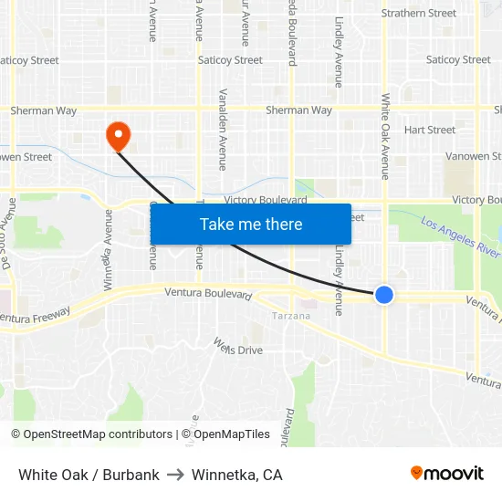 White Oak / Burbank to Winnetka, CA map