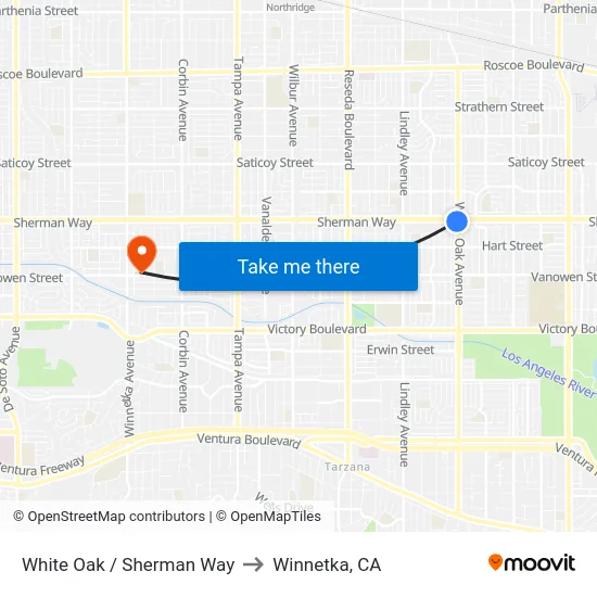 White Oak / Sherman Way to Winnetka, CA map