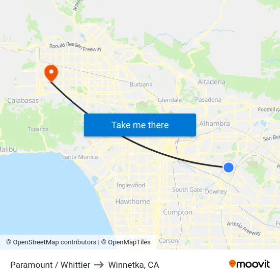 Paramount / Whittier to Winnetka, CA map