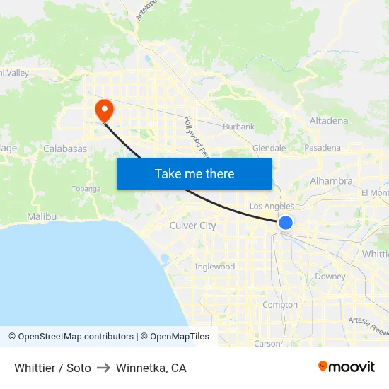 Whittier / Soto to Winnetka, CA map