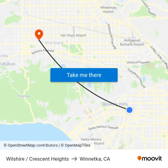 Wilshire / Crescent Heights to Winnetka, CA map