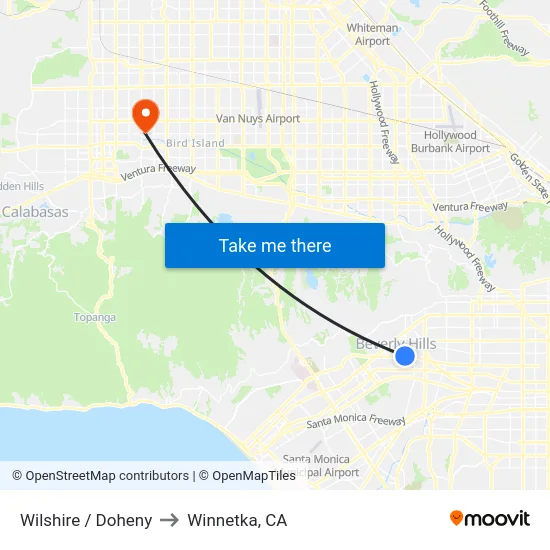 Wilshire / Doheny to Winnetka, CA map