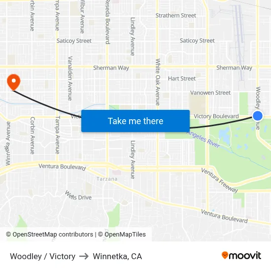 Woodley / Victory to Winnetka, CA map