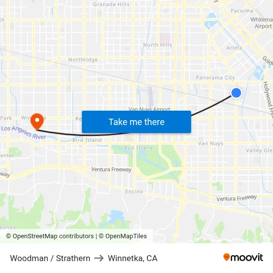 Woodman / Strathern to Winnetka, CA map