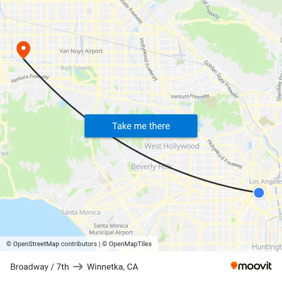 Broadway / 7th to Winnetka, CA map